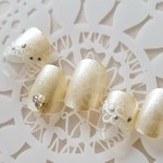 シャンパンゴールド/小さなパール/上品/可愛い/結婚式/簡単ネイルチップ/短いネイル/付け爪/Ｓ60