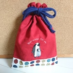ペンギン刺繍の巾着