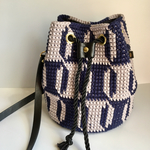 コットンニットバケツ巾着ショルダーバッグ バイカラー ドット