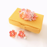 【送料無料】紫陽花の小箱&お花とパールのノンホールピアス〜橙〜つまみ細工❇︎一点物❇︎母の日ギフト
