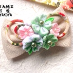 つまみ細工　リボンバレッタ　～桜～グリーン