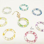 (他色可)春色フラワー&コットンパールのピアスorイヤリング　アイスブルー　パステル　パール　コットン　花