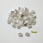【ホワイトシルバー】 リボン留め ワニ口  8mm  50個