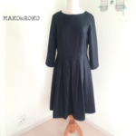 【濃紺】ウール無地ウエスト切り替えワンピース❤︎