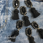 再販4♡クールカラー♡ビーズ刺繍のブラックタッセルピアス
