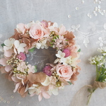Petite Couronne＜野原の褪せ色ピンク＞＊アンティークピンク・幸せ舞い込むリース ミニ＊母の日・プリザーブドフラワー＊花＊ギフト