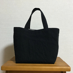 トートバッグ小 黒×ギンガムチェック青