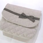 ふたつきお弁当袋　キルティングベージュ×ブラウンリボン
