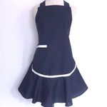 フリルエプロン　紺×白ライン　お子様用～大人用あり