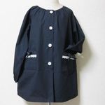 前あきスモック　紺＋リボンレース 　巾着付　90～160