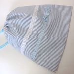 巾着袋　　ストライプ×水色小花リボン