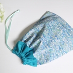 【SALE】フリルがかわいいきんちゃく袋*リバティJenny'sRibbonsピーコックブルー