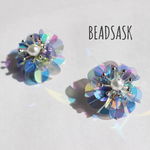 3Dスパンコールフラワーピアス  "bleumix"