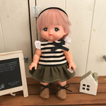 メルちゃん服＊ボーダー×カーキギャザースカートワンピ＆靴set
