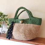 😋送料込み😋ウィンクニコちゃんの麻紐ミニカゴバッグ👜✨カーキ色SALE