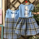 ピンク、ブルーチェックのペアルック