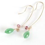 グリーンストロベリークォーツ/ロングフックピアス14Kgf
