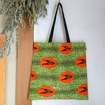 アフリカ布のトートバッグ バード green×oragne