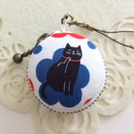 黒猫♪和風6/マカロンコインケース(マカロンポーチ)ストラップ付