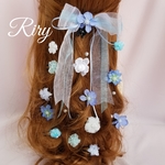 【1点限り特別価格】青、水色、白♡パッチンピン　ラプンツェル髪飾り　リボン付き　お子様にも