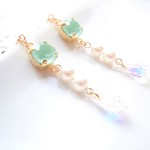 ~crystal mintgreen～春色の雫【イヤリング 】ミントグリーン  スワロフスキー パール 揺れる
