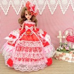 リカちゃん お姫様ドレス 一点物☆レッド×ピンク