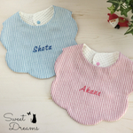 【名入れ刺繍可】もくもくスタイ【ヒッコリーストライプ】ブルー・ピンク