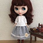 22センチドール フレアースカート ストライプ ネイビー