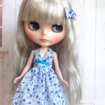 ホルターネックの大人ワンピ  ブルー 1/6ドール用