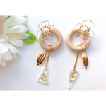 お花ウッドフープ01 大ぶり ピアス イヤリング