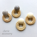 再入荷！earring♡マーブルカボションとラタンイヤリング