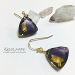 再販♡人気！アメトリン トリリアントカット 一粒石ピアス バイカラー