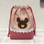 再販3🐻くまのアップリケのコップ袋(*'ω'*)スモーキーピンク＋ラズベリー巾着ポーチ
