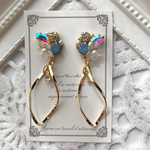 ビジュー♡ひねりチャームピアス【ブルーオパール×クリア】