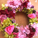 薔薇と紫陽花のリース【ピンク&レッド】