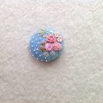 フェルトのバラと小花刺繍のヘアゴム or ブローチ blue