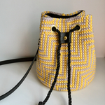 コットンニットバケツ巾着ショルダー イエロー グレー