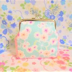 可憐な八重桜　通しマチがま口　ポーチ　財布　小銭入れ