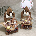 ふたごのネコさん&ワンコさん とんがり木箱に大好きパンギッシリメモホルダー 茶色バージョン