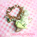 (新色)ハート♡ラッピングマカロンのバッグチャーム(グリーン&ホワイト)