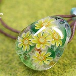 ひまわりの花のガラスチョーカー☆とんぼ玉[m180409]