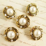 ■Antique■5個入■18mm■ビンテージボタン (ビジュ、パール)　 [1418] アクセサリーに! 