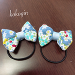 ぷっくりリボン ヘアゴム 花柄