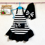 ☆キッズ&子供エプロンセット☆ストライプフリルりぼんセット 