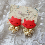 【Final Sale-19】猫ぼたんと樹脂パールたっぷりのイヤリング・ピアス・樹脂ピアス