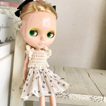 ドール用 小花柄 ギャザー スカート（ホワイト）ブライス リカちゃん 