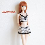 No.367  momokoサイズランジェリー〈ブラジャー・フレアパンツセット（モノクロ花柄）〉 