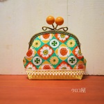＜き様ご予約品＞　モロッコタイルみたいながまぐちポーチ＜グリーン＞
