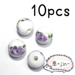 （10個）12mm薔薇のプリント陶器ビーズ
