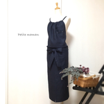 カラーリネンのカフェエプロン【ネイビー】